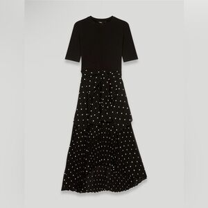 Maje Rivoli Micro-Floral Embroidered Midi Black Dress French Size 38 US Size 6